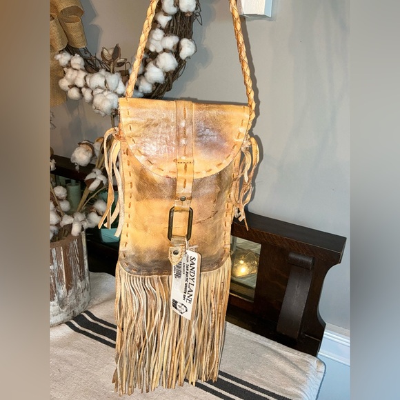 Bed Stu Handbags - NWT Bed Stu SANDY LANE Tan Rustic White BFS Fringe Hobo Crossbody Bag MSRP $205